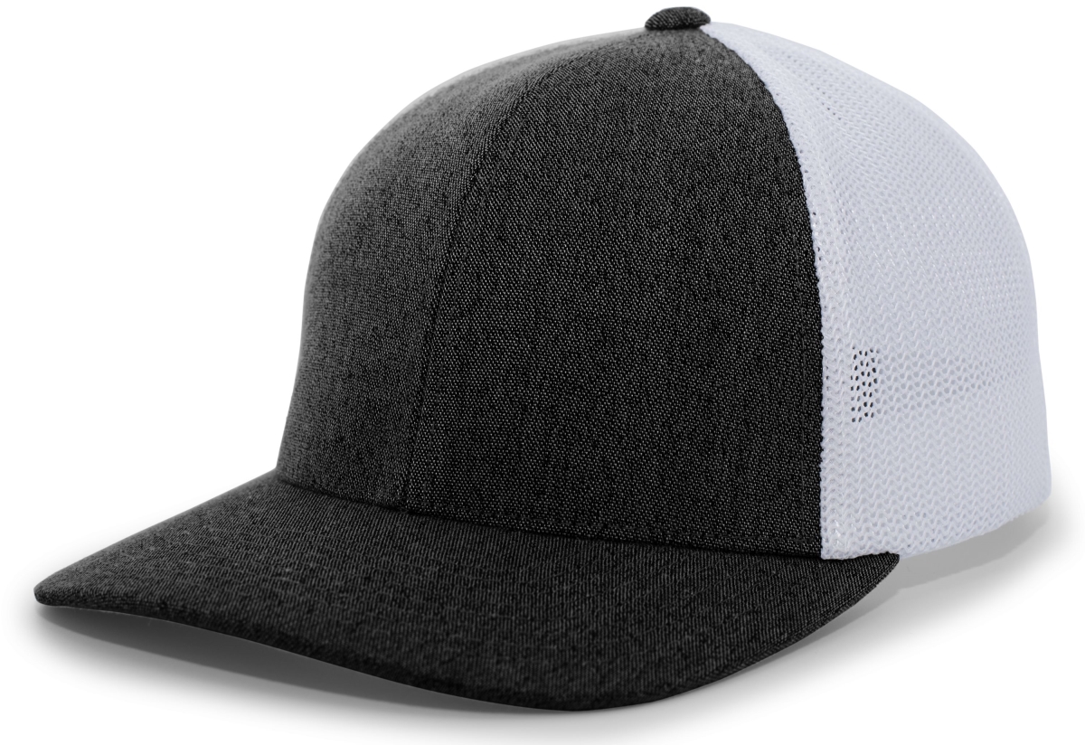 Heather Trucker Flexfit Cap, Black Heather & White - Extra Small