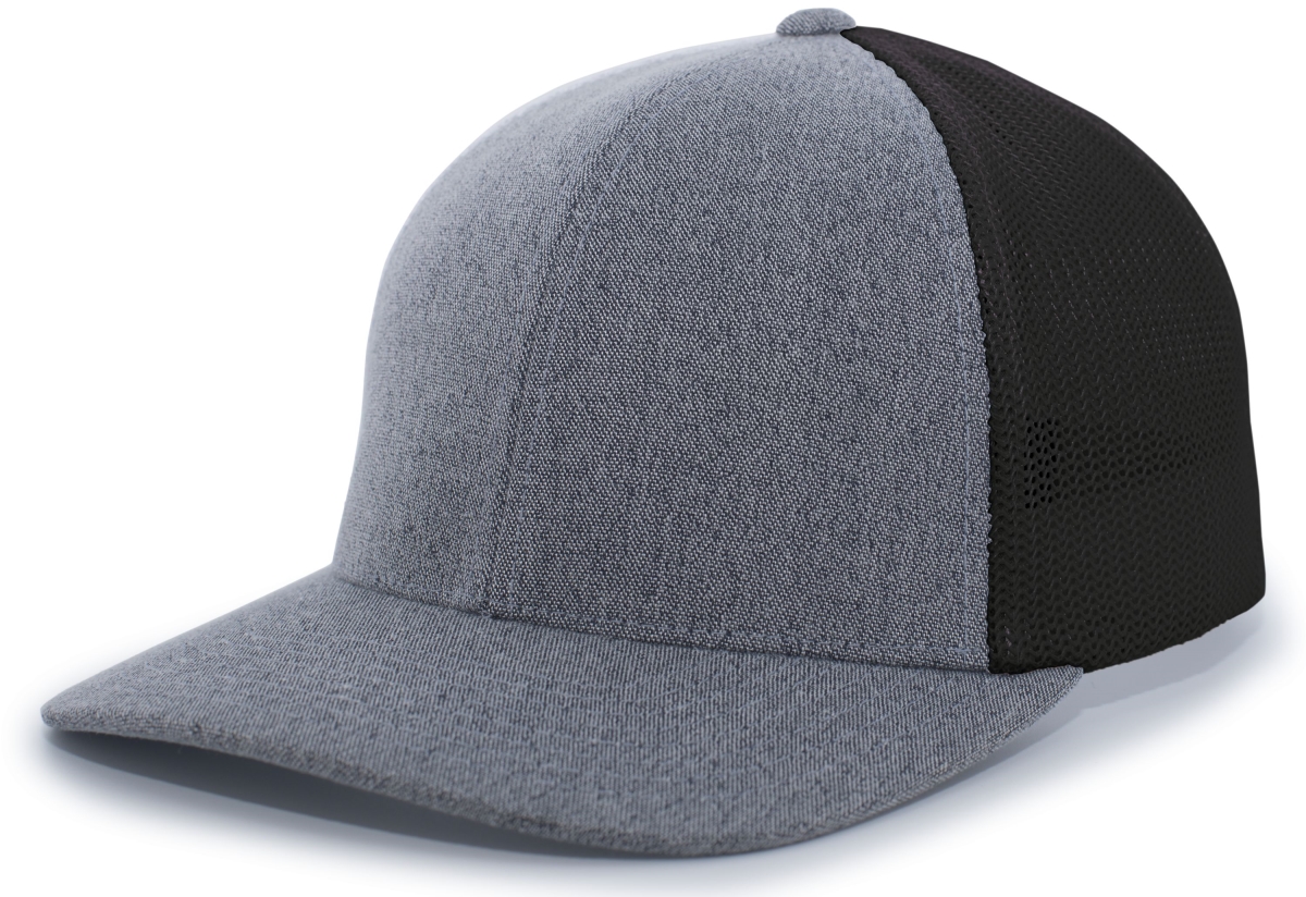 P405.73S.L-XL Heather Trucker Flexfit Cap, Gray Heather & Black - Large & Extra Large