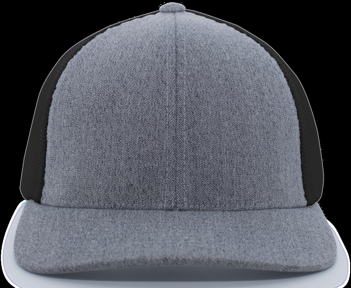 P405.73S.S-M Heather Trucker Flexfit Cap, Gray Heather & Black - Small & Medium