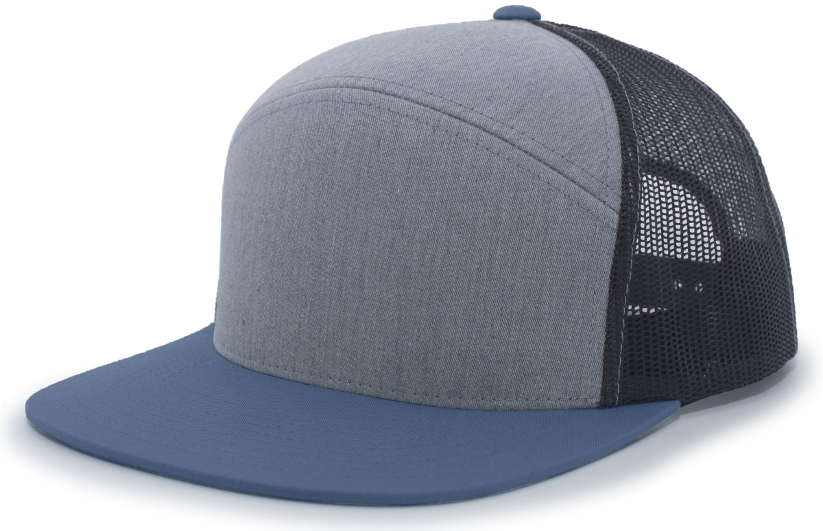 6-Panel Arch Trucker Snapback Cap, Heather Grey & Smoke Blue - One Size -  Dudsvestir, DU2982996