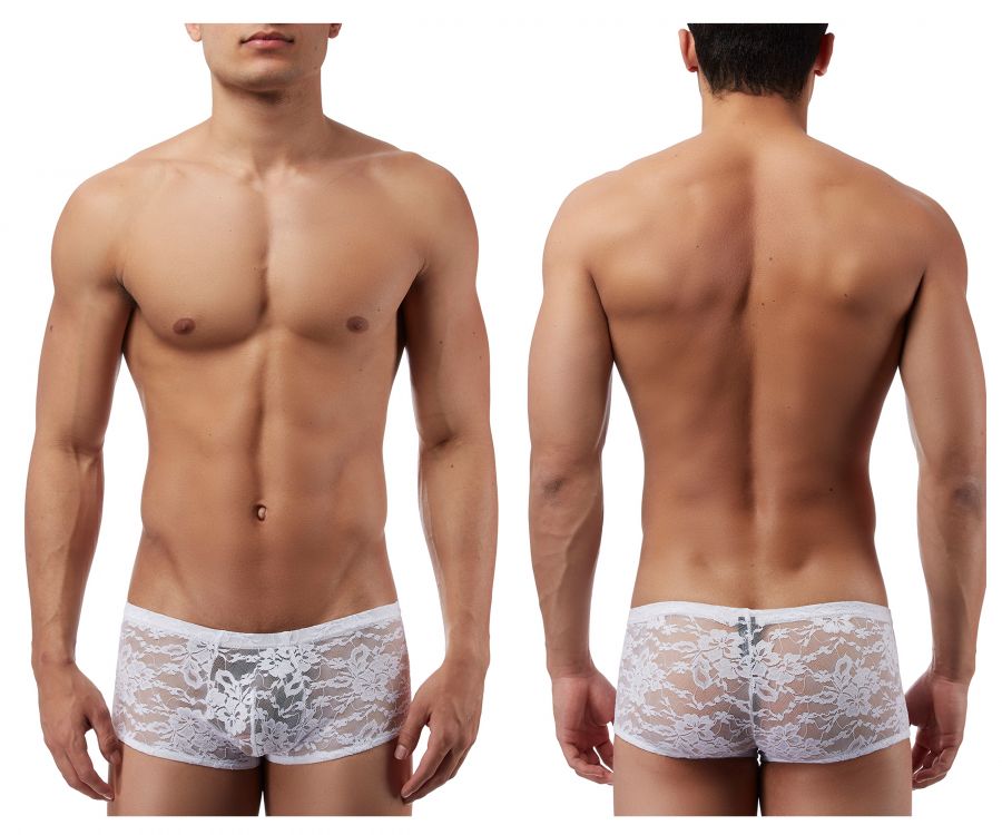 845830054287 145162 Stretch Lace Mini Short Boxer Briefs for Male - White, Small