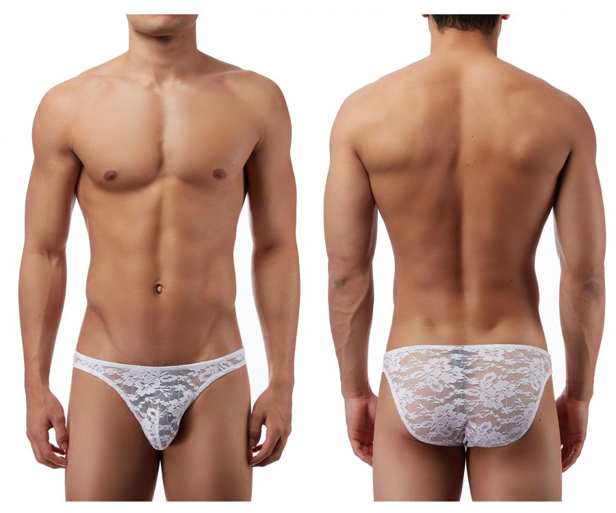 845830054379 491162 Stretch Lace Wonder Bikini for Male - White, Medium