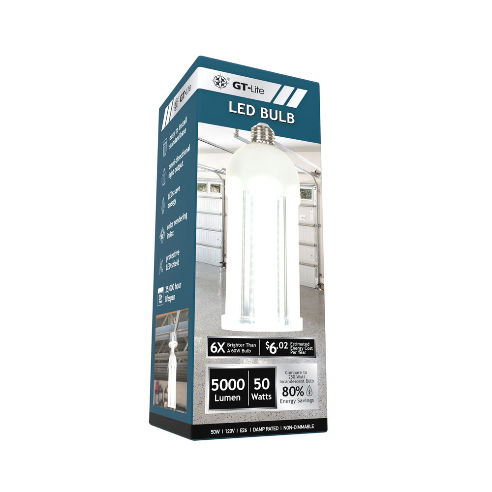 O-CB-5-26BW LED Bulb, Corn Cob, E26 Lamp Base, Clear, Daylight Light