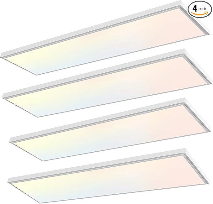 GT-F14W-4PK 1 x 4 ft. 4500 Lumen LED Flat Panel - White Trim, Flush Mount, 5 CCT - 3 Brightness & Dimmable - CRI 90 - Pack of 4
