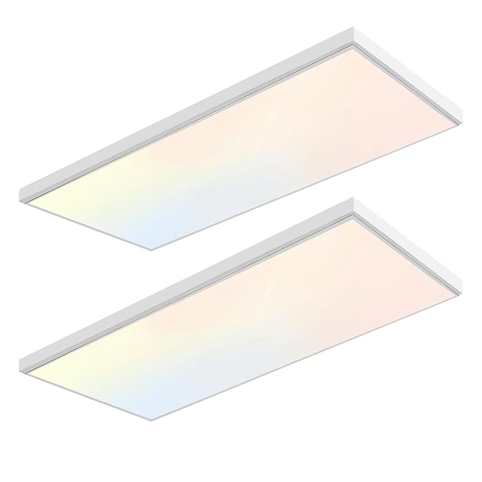 GT-F12W-2PK 1 x 2 ft. 2600 Lumen LED Flat Panel - White Trim, Flush Mount, 5 CCT - Dimmable - CRI 80 & E26 Adapter - Pack of 2
