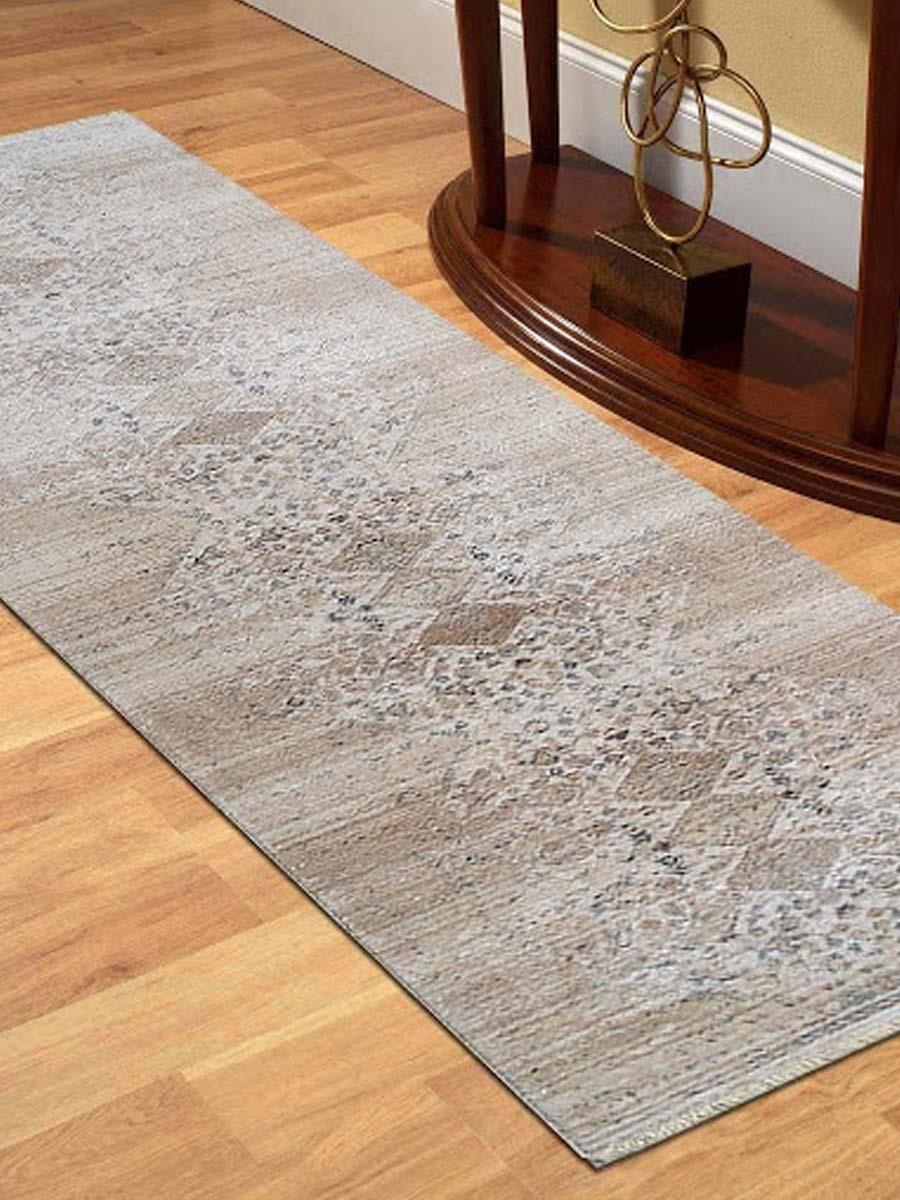 UBSM00077C0009G100 2 ft. 6 in. x 9 ft. 10 in. Machine Woven Crossweave Polyester Oriental Runner Rug, Cream -  Glitzy Rugs