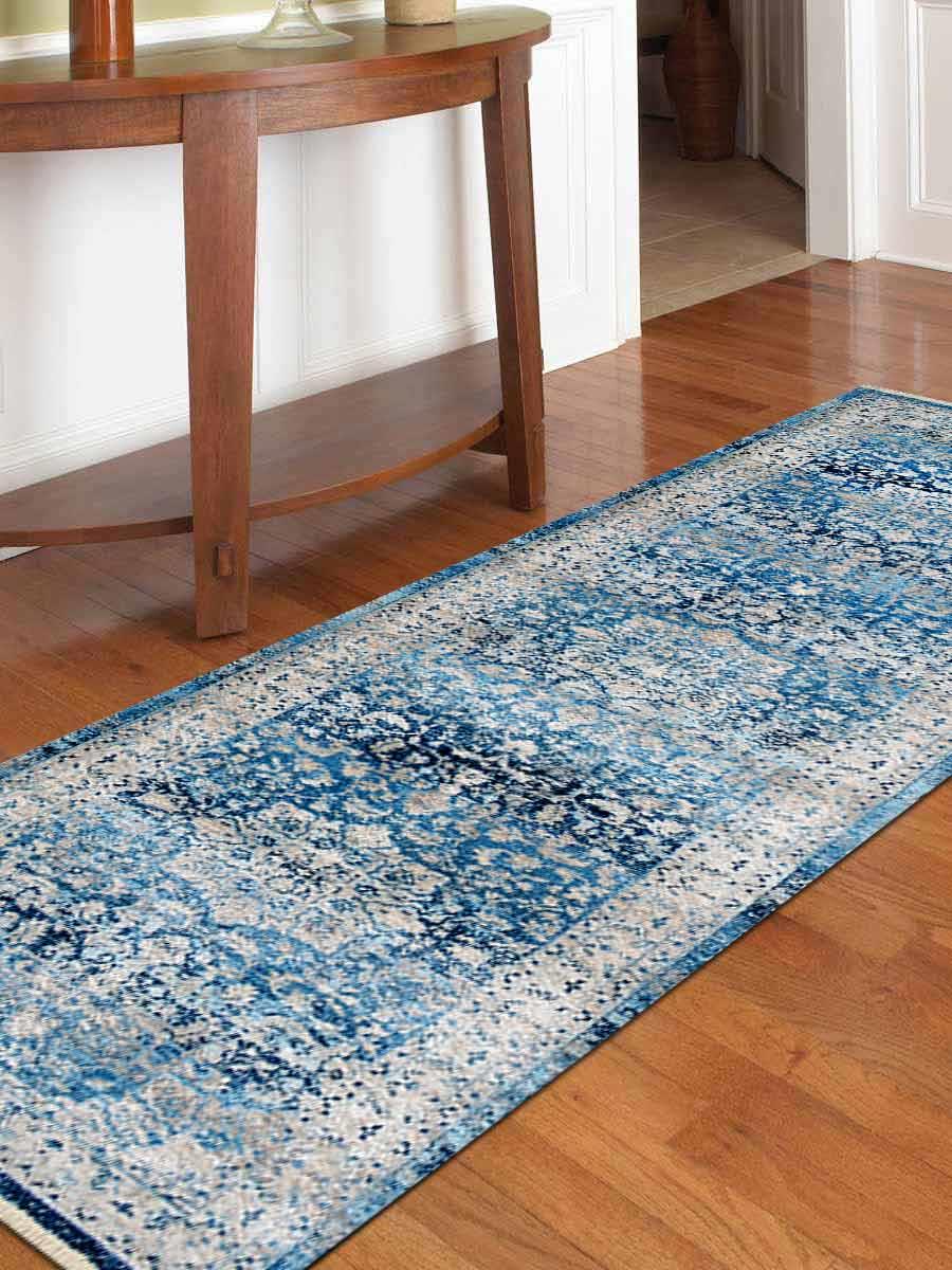 UBSM00082C0003G100 2 ft. 6 in. x 9 ft. 10 in. Machine Woven Crossweave Polyester Oriental Runner Rug, Blue -  Glitzy Rugs