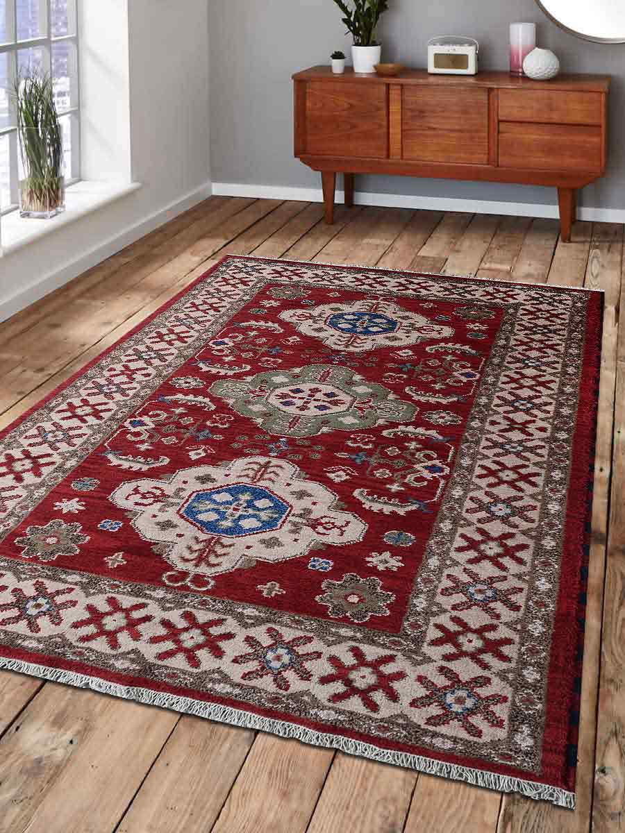 Picture of Glitzy Rugs UBSAF0116K2609A17 9 x 12 ft. Hand Knotted Afghan Wool & Silk Kazak Rectangle Area Rug&#44; Red & Cream