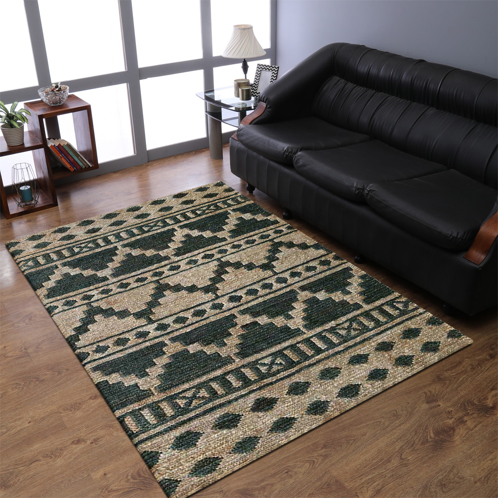 Picture of Get My Rugs UBSJ00084S0113A11 6 x 9 ft. Hand Knotted Sumak Jute Contemporary Rectangle Area Rug&#44; Beige & Green