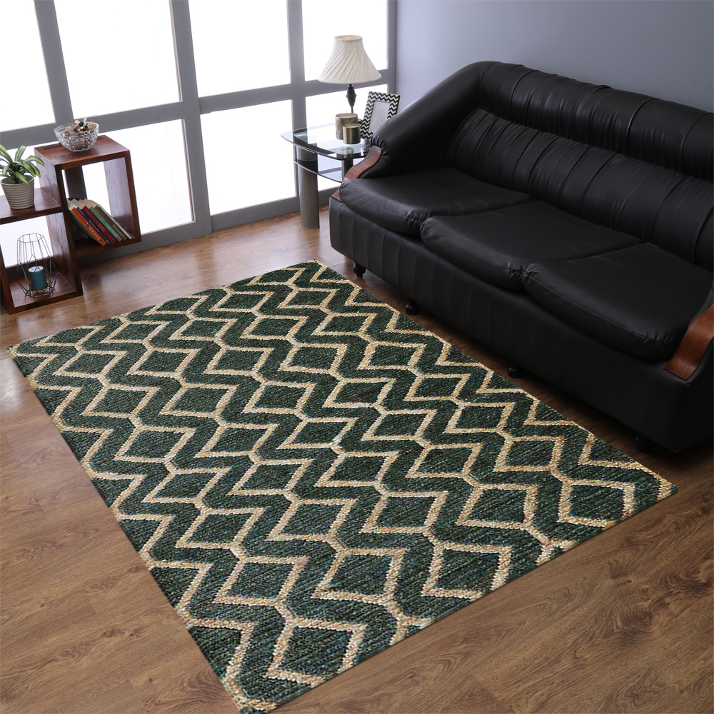 Picture of Get My Rugs UBSJ00018S1301A1 3 x 5 ft. Hand Knotted Sumak Jute Geometric Rectangle Area Rug&#44; Green & Beige