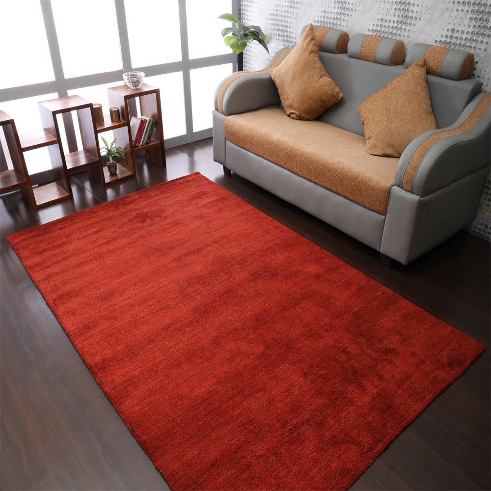 Picture of Get My Rugs UBSL00111L00X26A11 6 x 9 ft. Hand Knotted Loom Wool Solid Rectangle Area Rug, Light Red