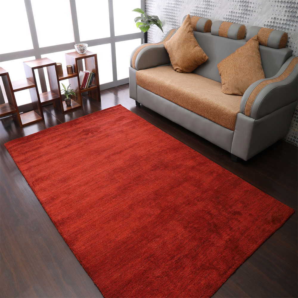 Picture of Get My Rugs UBSL00111L00X26A9 5 x 8 ft. Hand Knotted Loom Wool Solid Rectangle Area Rug, Light Red
