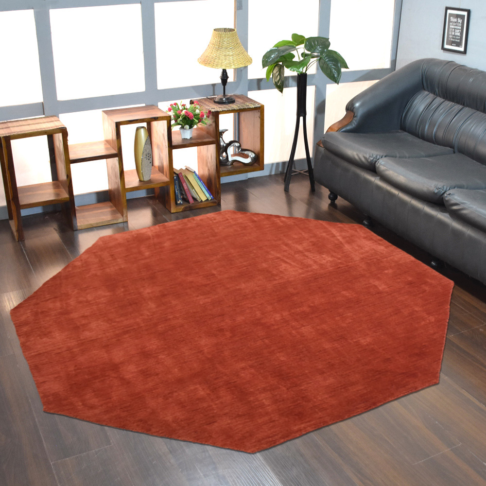 Picture of Get My Rugs UBSL00111L00X26D13 10 x 10 ft. Hand Knotted Loom Wool Solid Octagon Area Rug, Light Red
