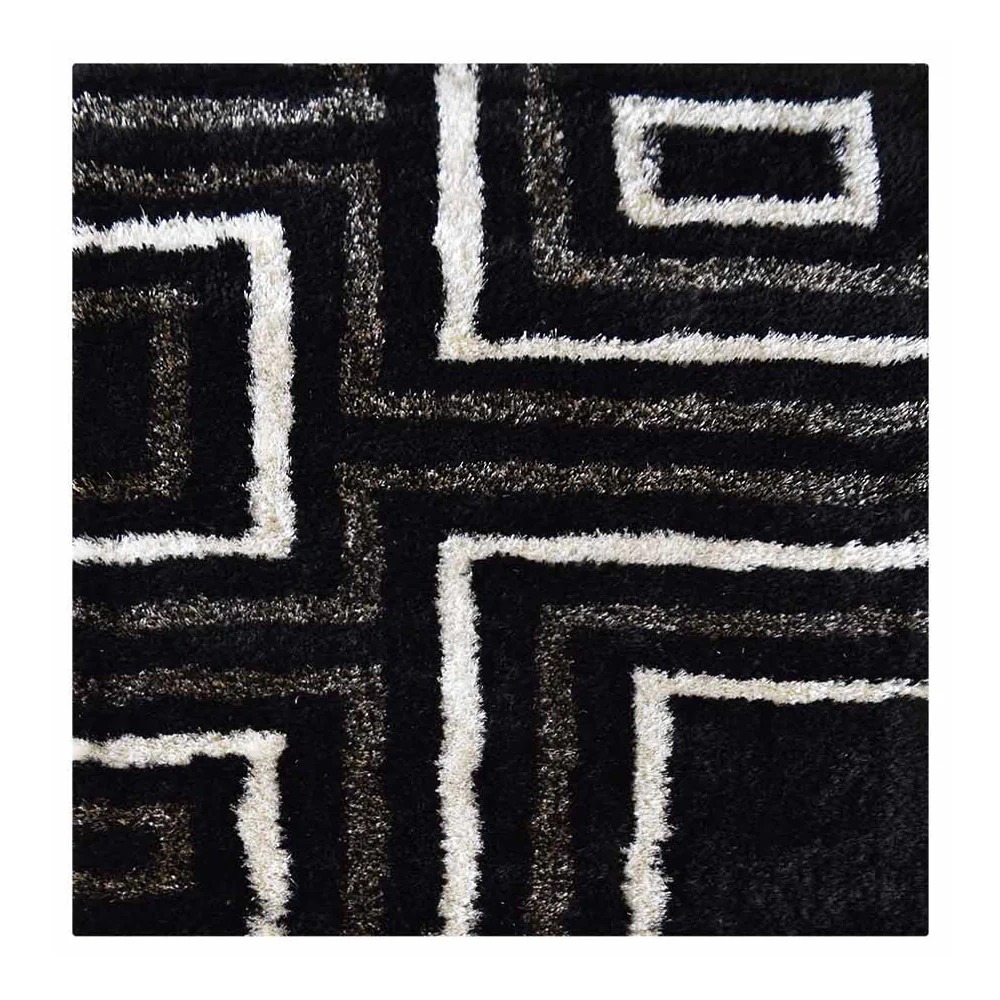 Picture of Get My Rugs UBSK00013T0201C13 10 x 10 ft. K00013 Hand Tufted Shag Polyester Geometric Square Area Rug - Black & Beige