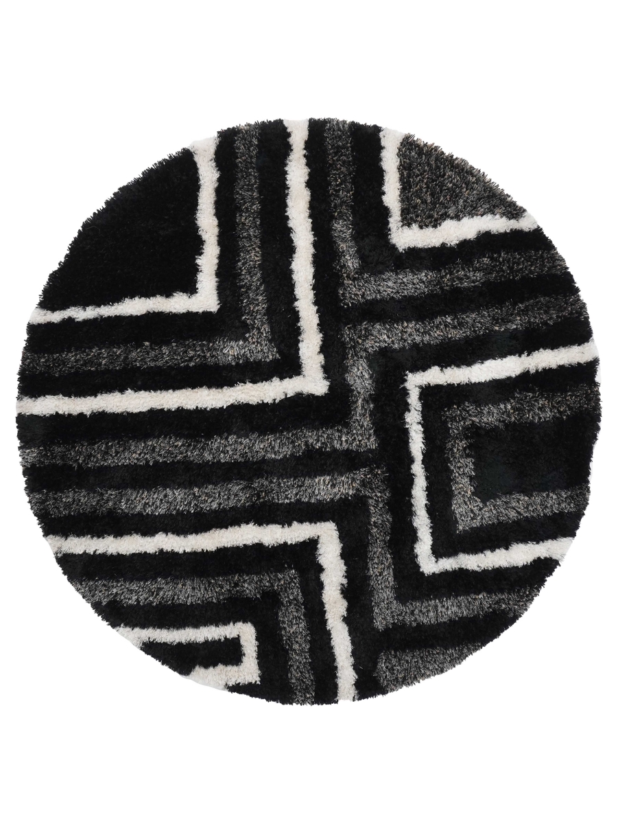 Picture of Get My Rugs UBSK00013T0201B13 10 x 10 ft. K00013 Hand Tufted Shag Polyester Geometric Round Area Rug - Black & Beige