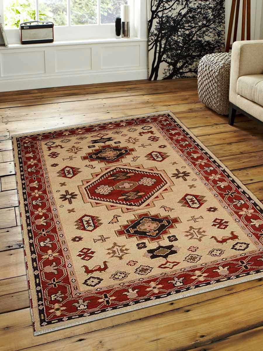 Picture of Glitzy Rugs UBSAF0101K1226A15 8 x 10 ft. Hand Knotted Afghan Wool & Silk Kazak Rectangle Area Rug&#44; Gold & Red