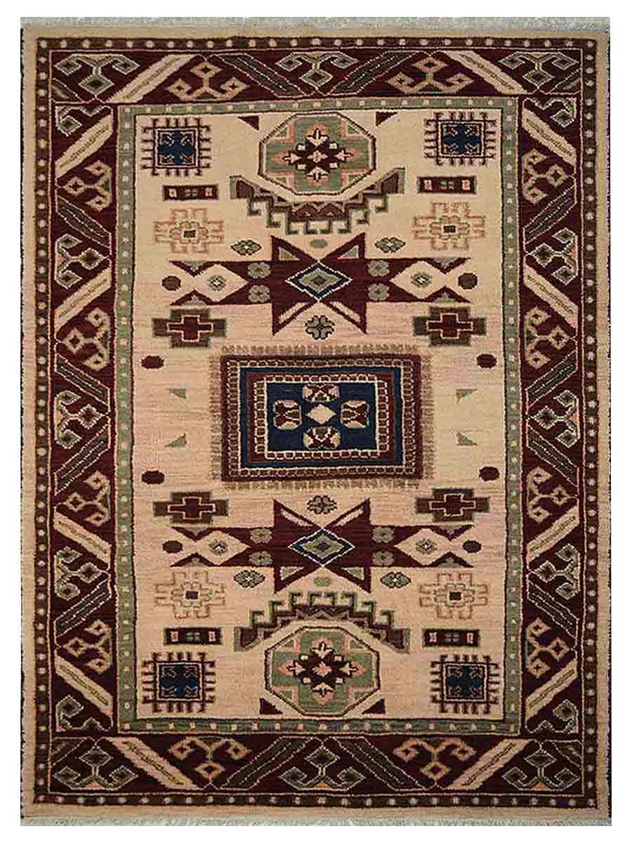 Picture of Glitzy Rugs UBSAF0102K0946A11 6 x 9 ft. Hand Knotted Afghan Wool & Silk Kazak Rectangle Area Rug&#44; Cream & Burgundy