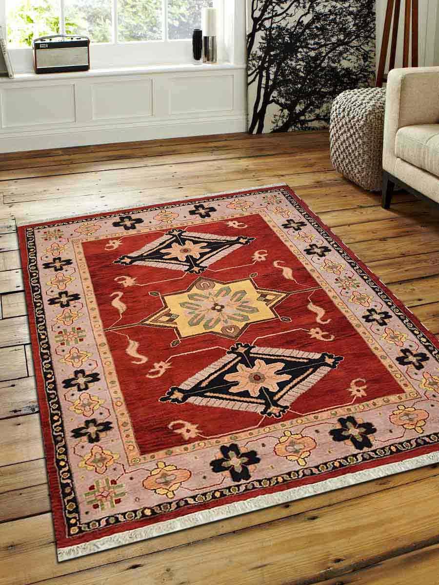 Picture of Glitzy Rugs UBSAF0103K2601A11 6 x 9 ft. Hand Knotted Afghan Wool & Silk Rectangular Kazak Area Rug&#44; Red Beige