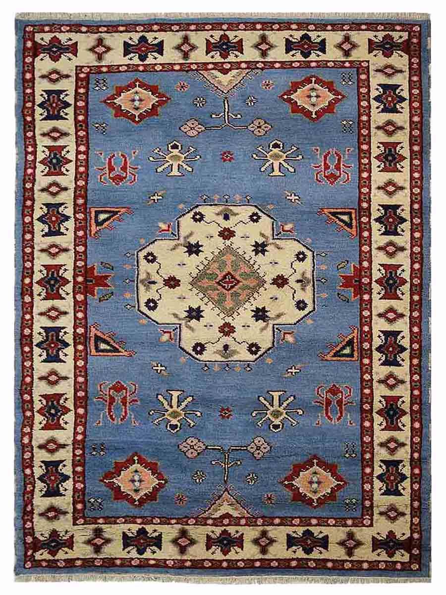 Picture of Glitzy Rugs UBSAF0108K0331A11 6 x 9 ft. Hand Knotted Afghan Wool & Silk Kazak Rectangle Area Rug&#44; Blue & White