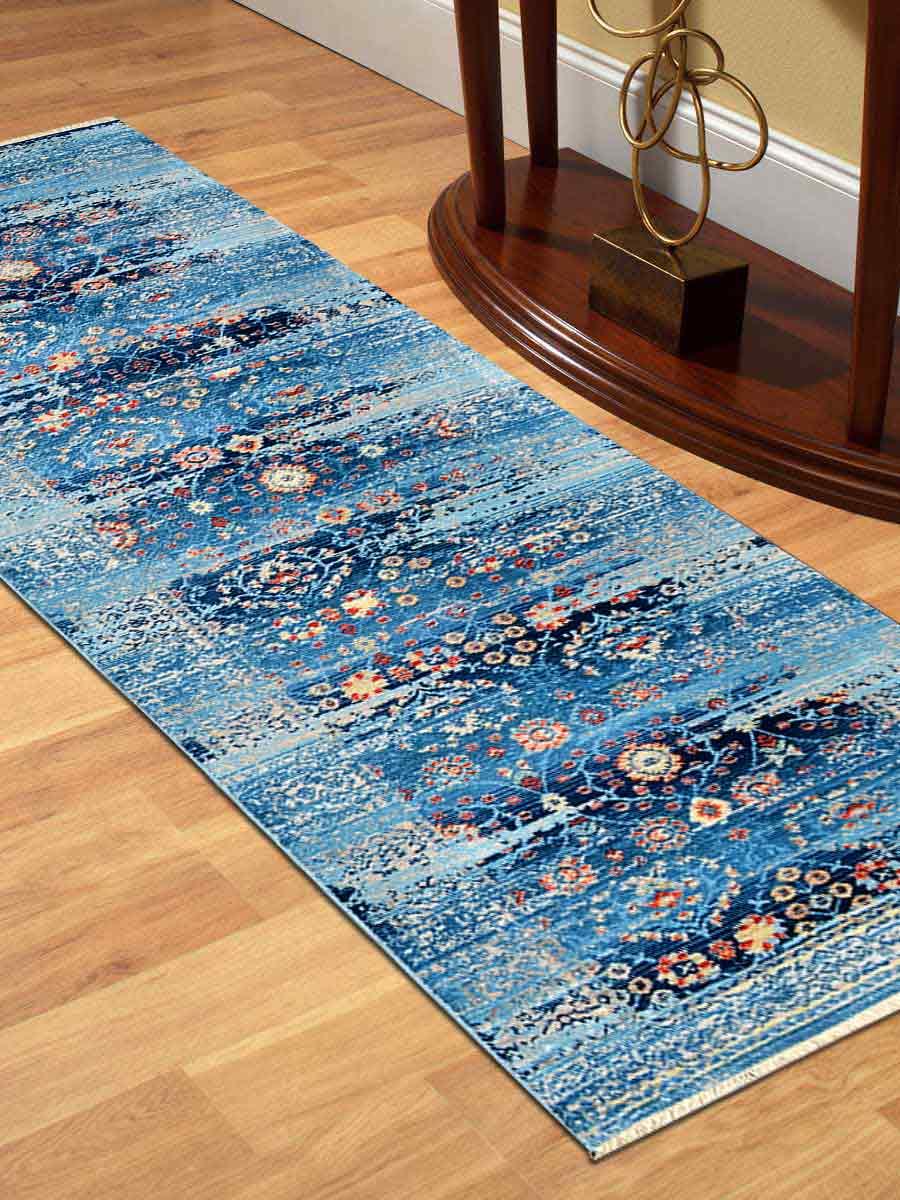 UBSM00058C0003G100 2 ft. 6 in. x 9 ft. 10 in. Machine Woven Crossweave Polyester Oriental Runner Rug, Blue -  Glitzy Rugs