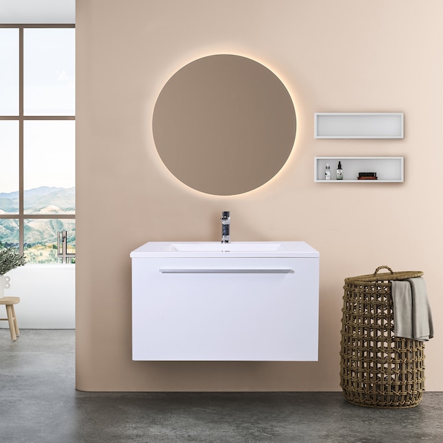 36 in. Wall Mounted Single Bathroom Vanity with Soft Closing Drawer & High Quality Acrylic Vanity Top, White -  Convenience Concepts, HI3506826