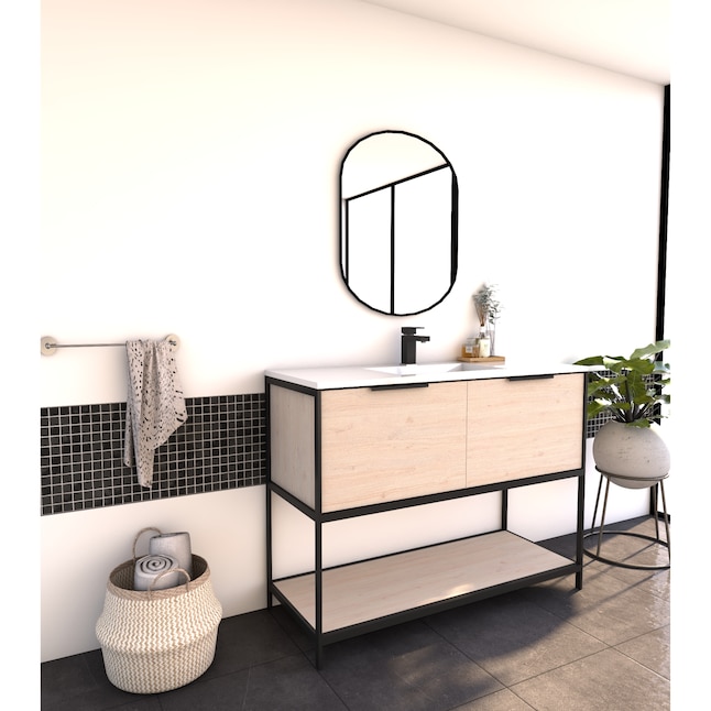 48 in. Free-Standing Single Bathroom Vanity with 2 Soft Closing Drawers, Storage Towel Shelf & High Quality Acrylic Vanity Top, White Wash Oak -  Convenience Concepts, HI3506827