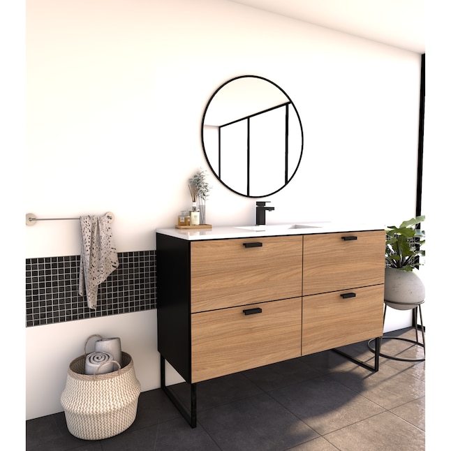 DA480510WAL 48 in. Free-Standing Single Bathroom Vanity with 4 Soft Closing Drawers & High Quality Acrylic Vanity Top, Brown Walnut -  Gravita Designs