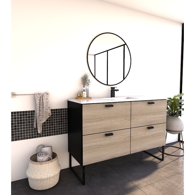 DA480513CAV 48 in. Free-Standing Single Bathroom Vanity with 4 Soft Closing Drawers & High Quality Acrylic Vanity Top, Cava Brown -  Gravita Designs