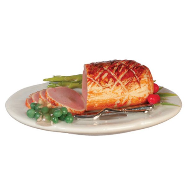AZG6727 Ham on Plate for Dollhouse Miniature