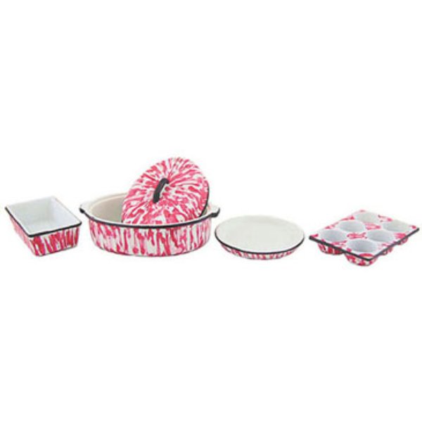 CAR0863 Roaster & Pan Set for Dollhouse Miniatures - Flow Red - 5 Piece