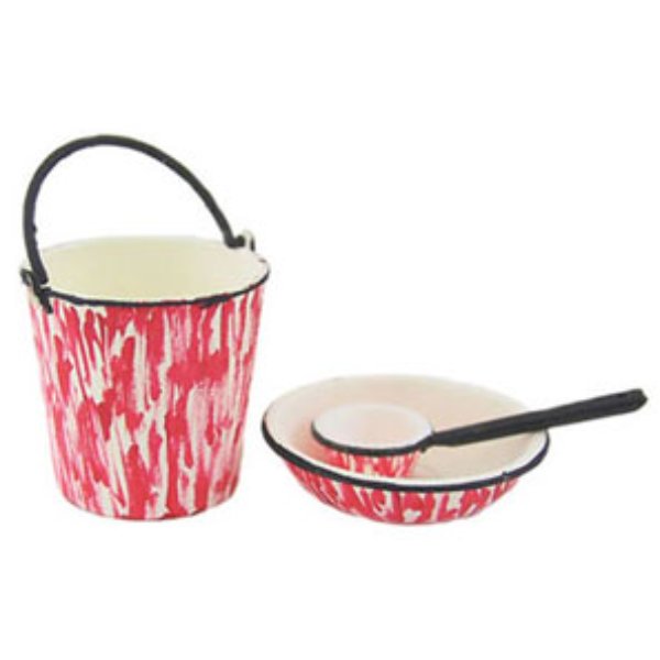 CAR0864 Pail, Dipper & Basin for Dollhouse Miniatures - Flow Red