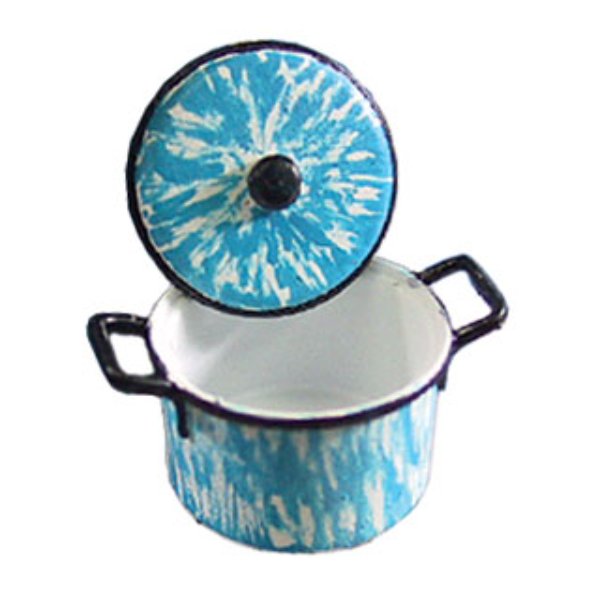 CAR0884 Kettle with Lid & Flow for Dollhouse Miniature, Blue