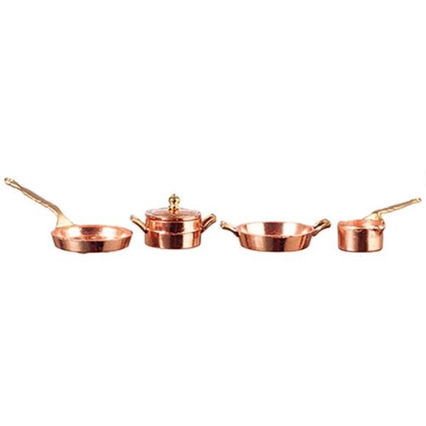 AZMA2258 0.12 x 1 x 2.37 in. Copper Pot & Pan Set for Dollhouse Miniature - 5 Piece