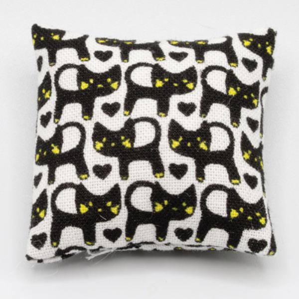BB80046 White Pillow with Black Cat Print for Dollhouse Miniature