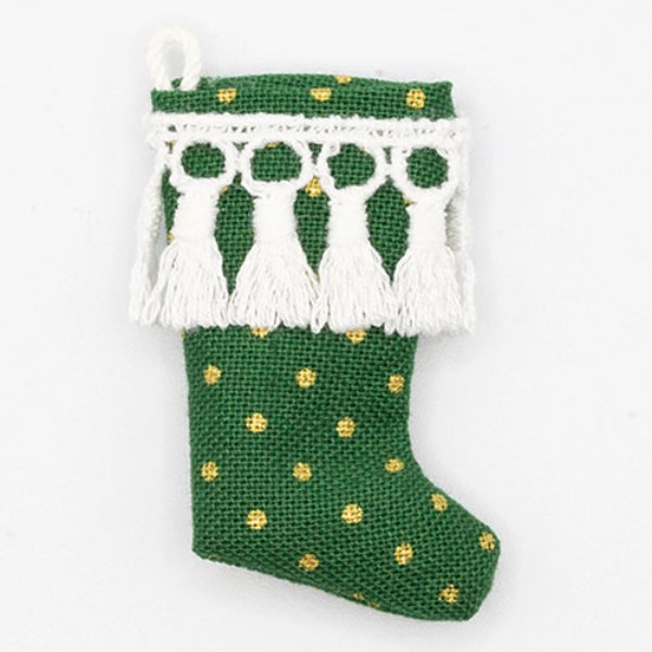 BB90022 Stocking for Dollhouse Miniature - Green with Gold Dots