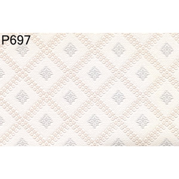 BH697 Prepasted Wallpaper for Dollhouse Miniature - Ivory & Blue Embossed Trellis - 3 Piece
