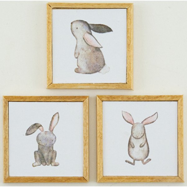 KCMKF27 Bunny Picture Set for Dollhouse Miniature - 3 Piece