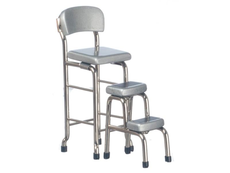 AZT5953 Kitchen Stool with Step for Dollhouse Miniatures, Silver