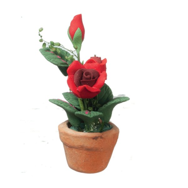 AZB0552 Red Roses in Pot for Dollhouse Miniature