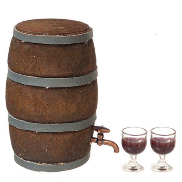 AZB3262 Wine Barrel with Glasses for Dollhouse Miniature