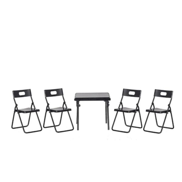 AZT4247 2.5 x 2.75 x 2.75 in. Folding Table with 4 Chairs for Dollhouse Miniature, Black