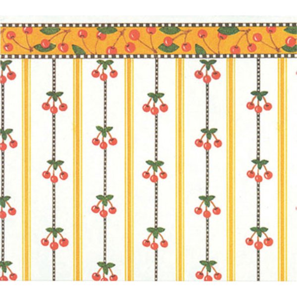 MG159D2 Cherry Stripe Wallpaper for Dollhouse Miniature - Multi Color - 3 Piece