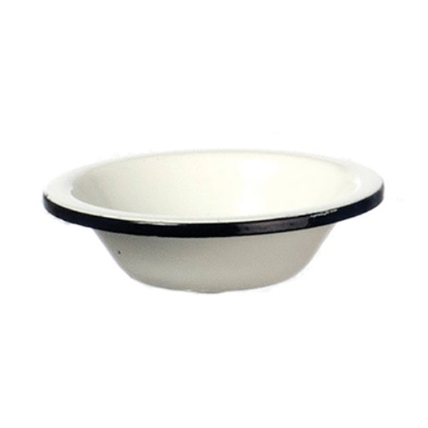 FR40152 Dish Pan for Dollhouse Miniature - White Enamel with Black Trim