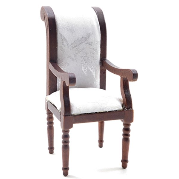 CLA10945 Arm Chair for Dollhouse Miniature - Walnut with White Fabric