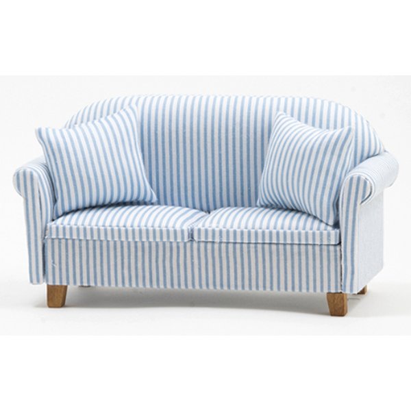 CLA10949   Design Sofa with Pillows for Dollhouse Miniature - Blue & White Stripe