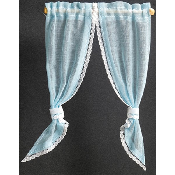 BB52113 Tie Back Demi Curtains for Dollhouse Miniature - Blue