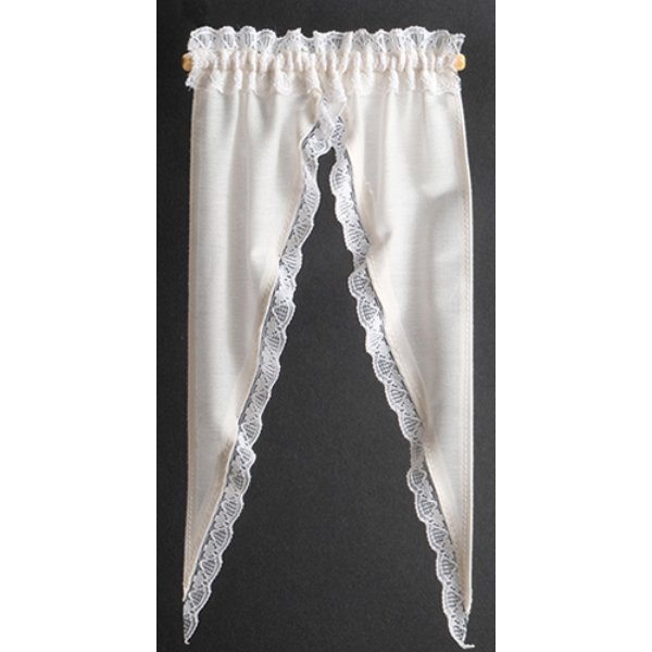 BB53001 Tiffany Ruffle Curtains for Dollhouse Miniature - Ecru