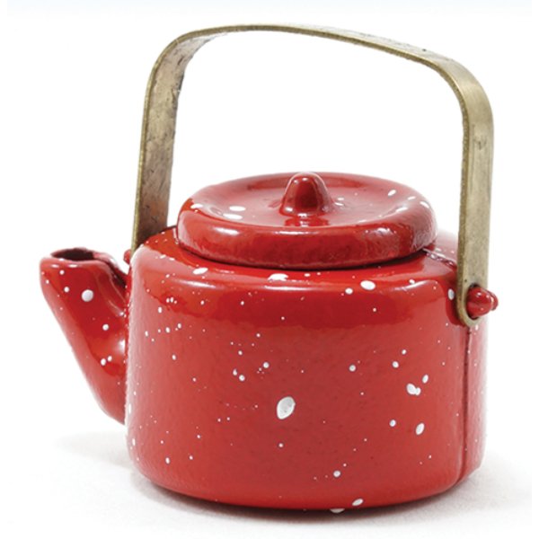 IM65085 Red Spatterware Tea Kettle for Dollhouse Miniature