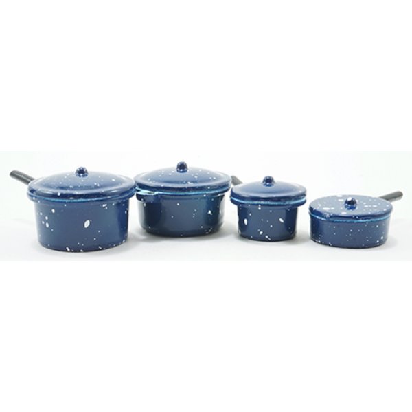 IM65100 Blue Enamelware Cookware for Dollhouse Miniature - Pack of 8