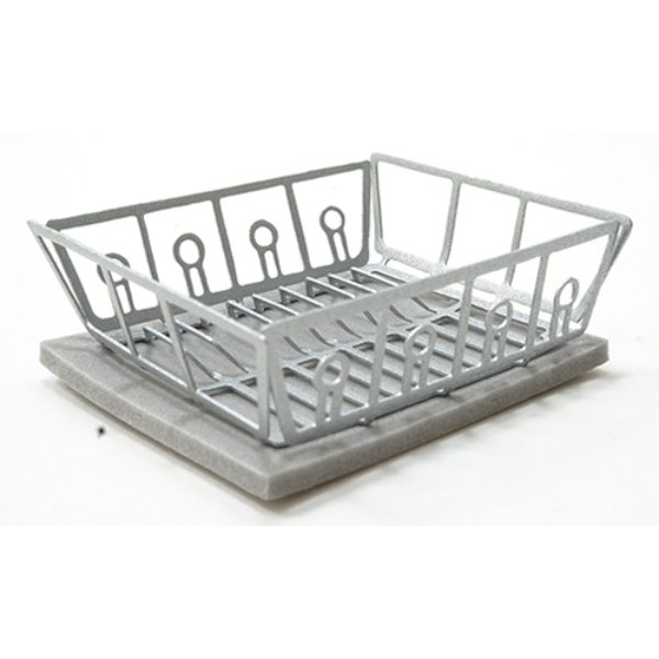IM65267 Silver Dish Drainer with Mat for Dollhouse Miniature